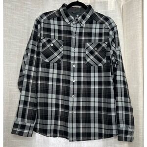 Kulh Disordr Flannel Button Front Black Gray Plaid 7334 Shacket Men's Size Large